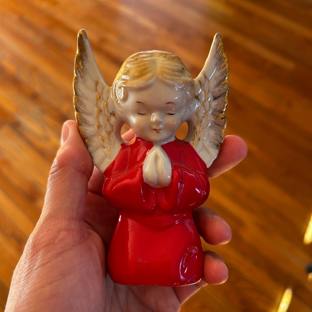 Vintage 1950 ceramic Angel Figurine with Gold Accents
